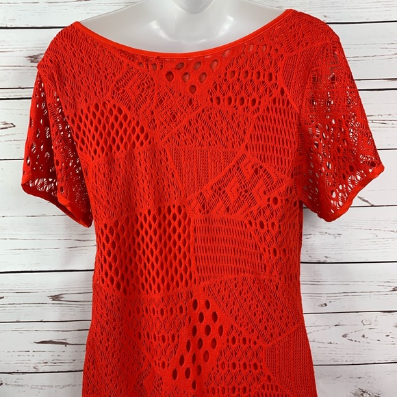 ecoté Dress Patchwork Crochet Orange Short Sleeve - Picture 4 of 7